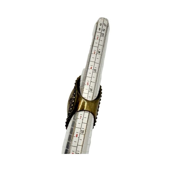 Green Glass Full Finger Brass Ring 6.5 Bohemian Ethnic Boho Chic - Picture 16 of 16